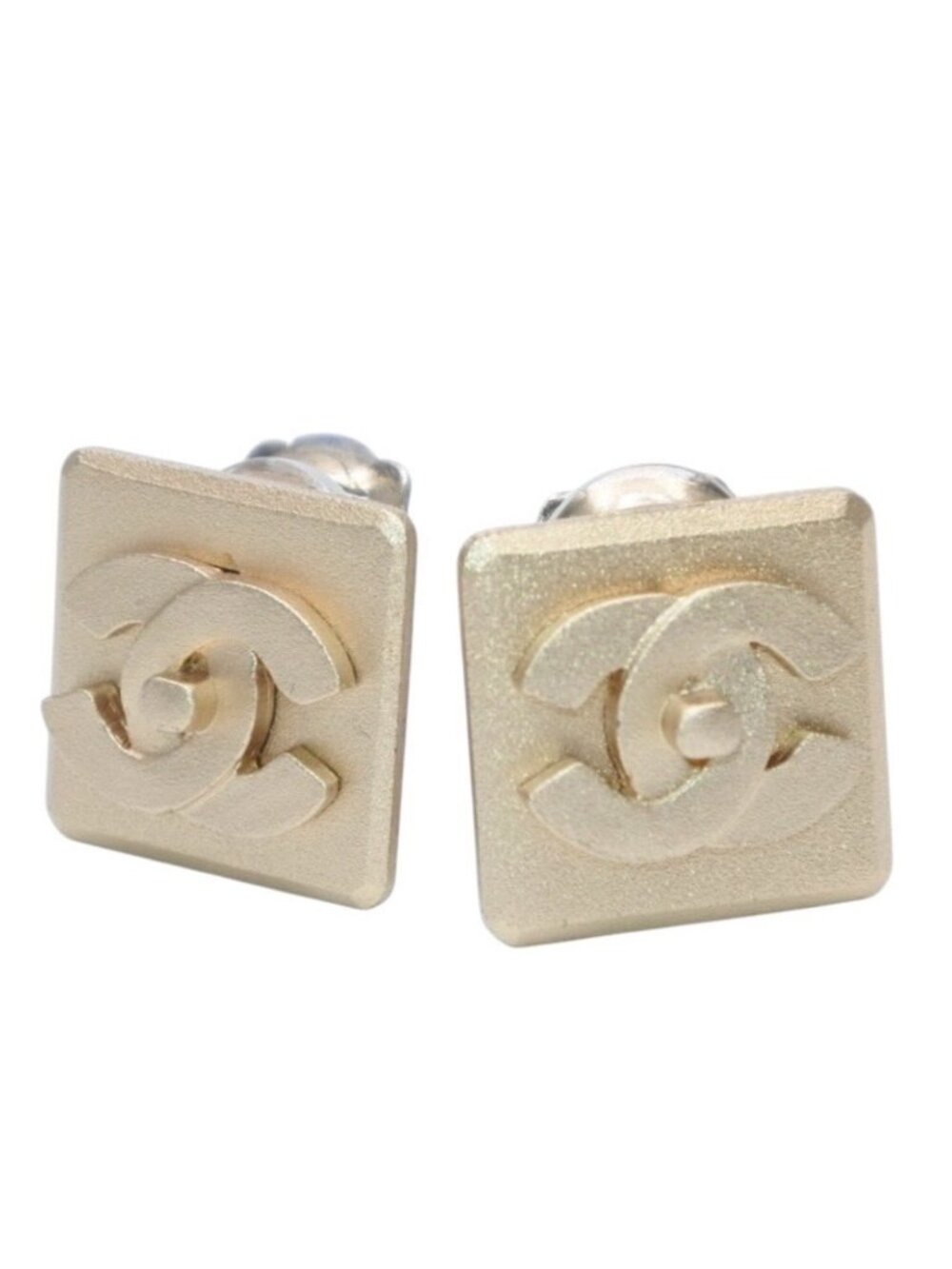 Chanel Earrings Logo Turnlock Square CC Gold Clip on CC